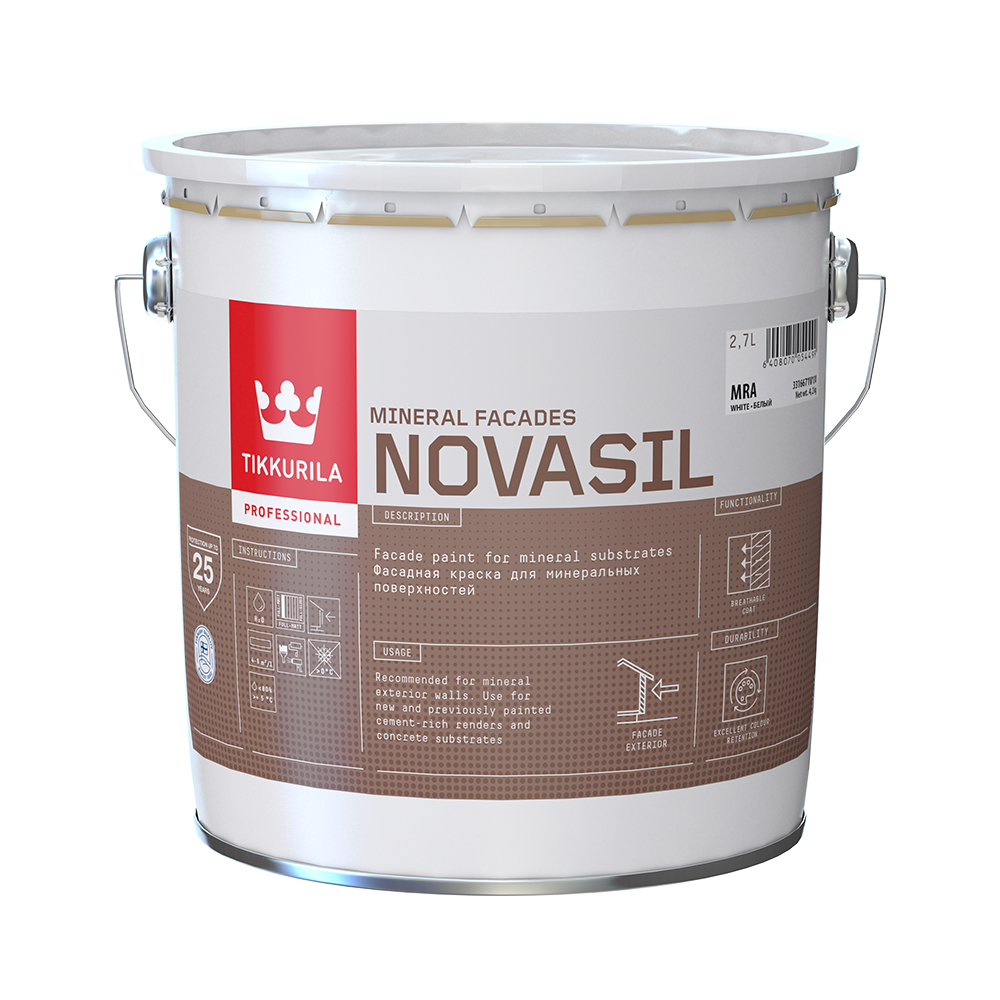 Фарба фасадна силікономодифікована TIKKURILA Novasil, база LAP глибокий мат 2,7 л 4,3 кг